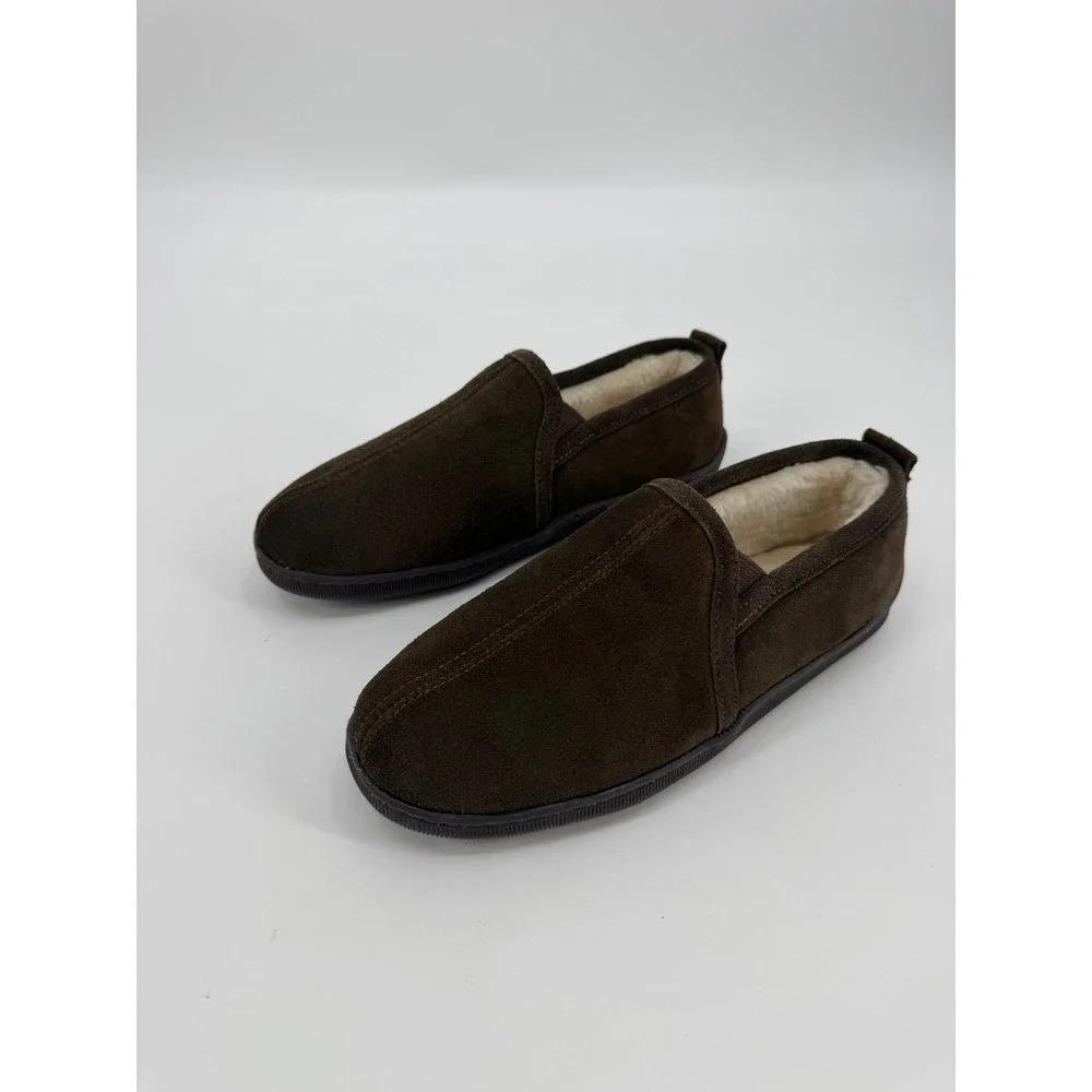 Minnetonka Mens 3928 Suede Pile Lined Slip On Slippers Chocolate Brown Size 8M